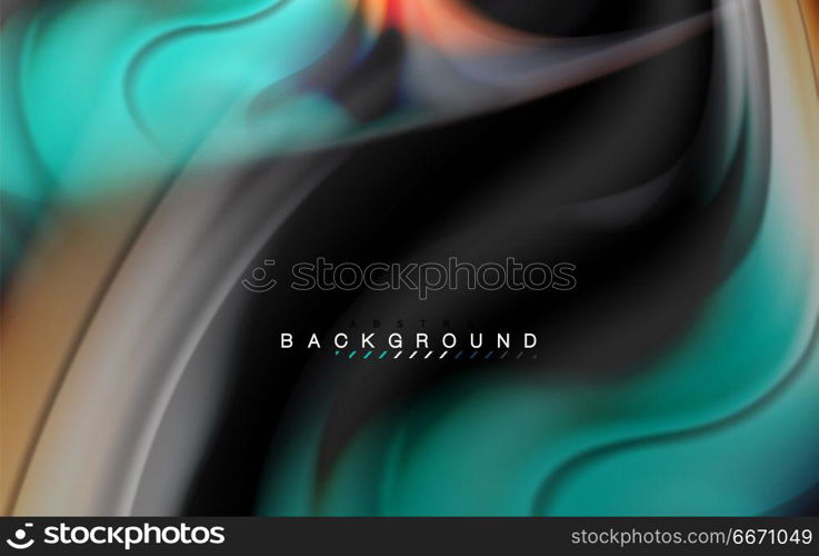 Fluid liquid colors design, colorful marble or plastic wavy texture background, glowing multicolored elements on black, for business or technology presentation or web brochure cover design, wallpaper. Fluid liquid colors design, colorful marble or plastic wavy texture background, glowing multicolored elements on black, for business or technology presentation or web brochure cover design, wallpaper, vector illustration