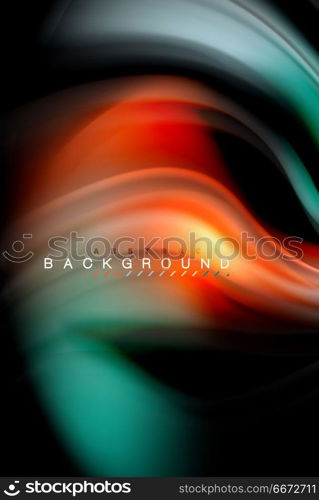 Fluid liquid colors design, colorful marble or plastic wavy texture background, glowing multicolored elements on black, for business or technology presentation or web brochure cover design, wallpaper. Fluid liquid glowing colors design, colorful marble or plastic wavy texture background, glowing multicolored elements on black, for business or technology presentation or web brochure cover design, wallpaper, vector illustration