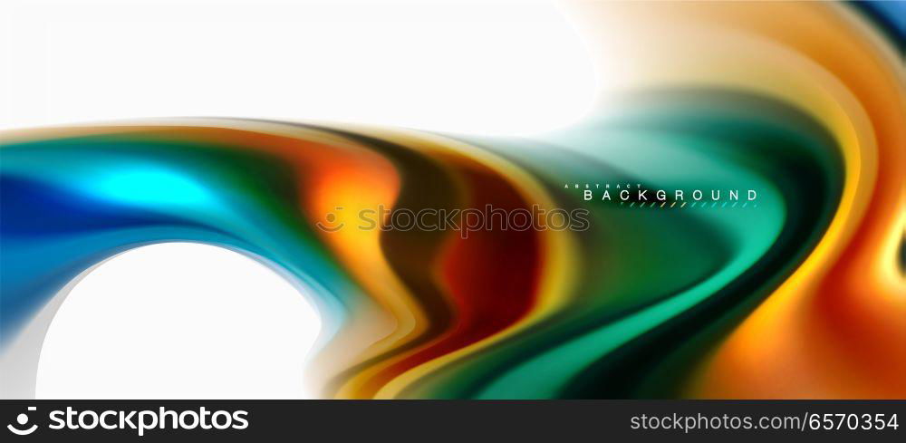 Fluid liquid mixing colors concept on light grey background, curve flow, trendy abstract layout template for business or technology presentation or web brochure cover, wallpaper. Fluid liquid mixing colors concept on light grey background, curve flow, trendy abstract layout template for business or technology presentation or web brochure cover, wallpaper. Vector illustration