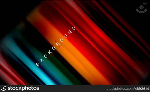 Fluid mixing colors, vector wave abstract background. Abstract wave lines fluid rainbow style color stripes on black background. Vector artistic illustration for presentation, app wallpaper, banner or poster