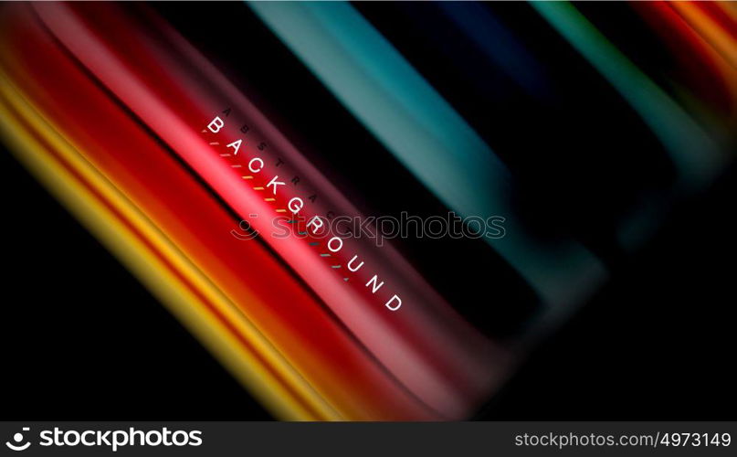 Fluid mixing colors, vector wave abstract background. Abstract wave lines fluid rainbow style color stripes on black background. Vector artistic illustration for presentation, app wallpaper, banner or poster