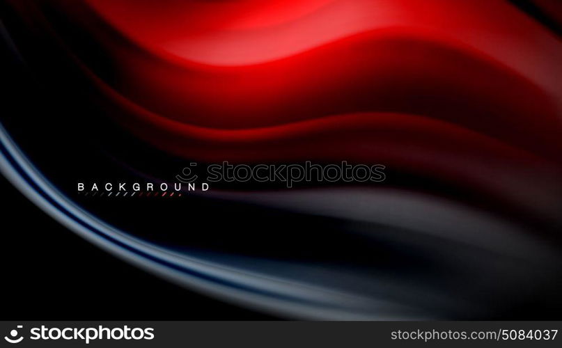 Fluid mixing colors, vector wave abstract background. Abstract wave lines fluid rainbow style color stripes on black background. Vector artistic illustration for presentation, app wallpaper, banner or poster