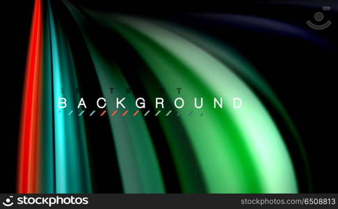 Fluid mixing colors, vector wave abstract background. Abstract wave lines fluid rainbow style color stripes on black background. Vector artistic illustration for presentation, app wallpaper, banner or poster