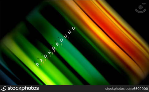 Fluid mixing colors, vector wave abstract background. Abstract wave lines fluid rainbow style color stripes on black background. Vector artistic illustration for presentation, app wallpaper, banner or poster