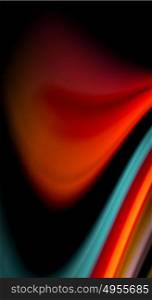 Fluid rainbow colors on black background, vector wave lines and swirls. Fluid rainbow colors on black background, vector wave lines and swirls, artistic illustration for presentation, app wallpaper, banner or poster
