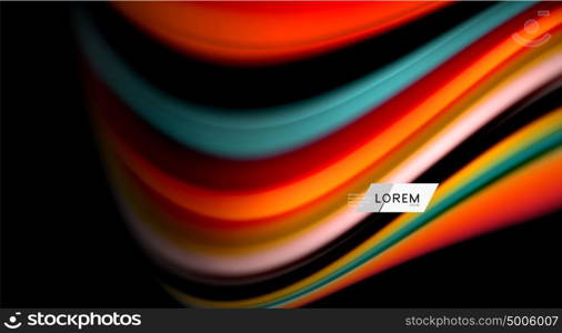 Fluid rainbow colors on black background, vector wave lines and swirls. Fluid rainbow colors on black background, vector wave lines and swirls, artistic illustration for presentation, app wallpaper, banner or poster