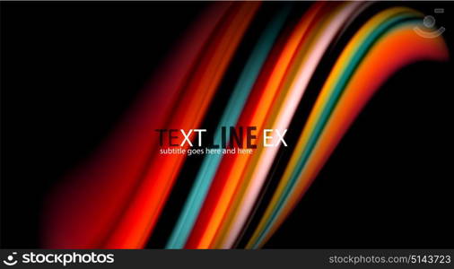 Fluid rainbow colors on black background, vector wave lines and swirls. Fluid rainbow colors on black background, vector wave lines and swirls, artistic illustration for presentation, app wallpaper, banner or poster