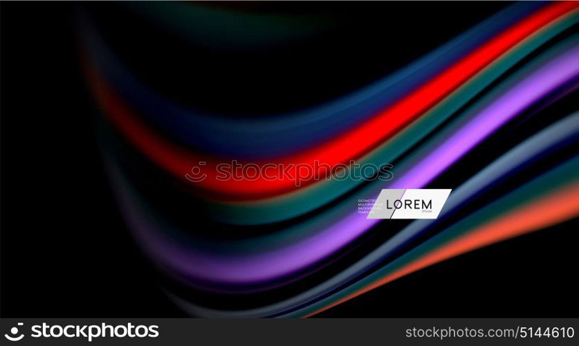 Fluid rainbow colors on black background, vector wave lines and swirls. Fluid rainbow colors on black background, vector wave lines and swirls, artistic illustration for presentation, app wallpaper, banner or poster