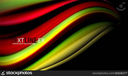 Fluid rainbow colors on black background, vector wave lines and swirls. Fluid rainbow colors on black background, vector wave lines and swirls, artistic illustration for presentation, app wallpaper, banner or poster