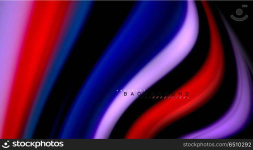 Fluid rainbow colors on black background, vector wave lines and swirls. Fluid rainbow colors on black background, vector wave lines and swirls, artistic illustration for presentation, app wallpaper, banner or poster