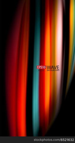 Fluid rainbow colors on black background, vector wave lines and swirls. Fluid rainbow colors on black background, vector wave lines and swirls, artistic illustration for presentation, app wallpaper, banner or poster