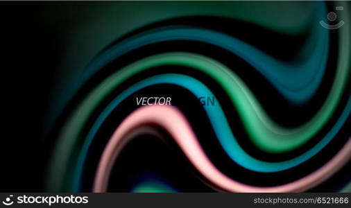 Fluid rainbow colors on black background, vector wave lines and swirls. Fluid rainbow colors on black background, vector wave lines and swirls, artistic illustration for presentation, app wallpaper, banner or poster