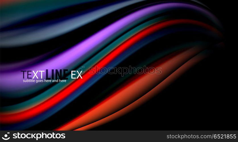 Fluid rainbow colors on black background, vector wave lines and swirls. Fluid rainbow colors on black background, vector wave lines and swirls, artistic illustration for presentation, app wallpaper, banner or poster