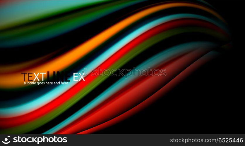 Fluid rainbow colors on black background, vector wave lines and swirls. Fluid rainbow colors on black background, vector wave lines and swirls, artistic illustration for presentation, app wallpaper, banner or poster