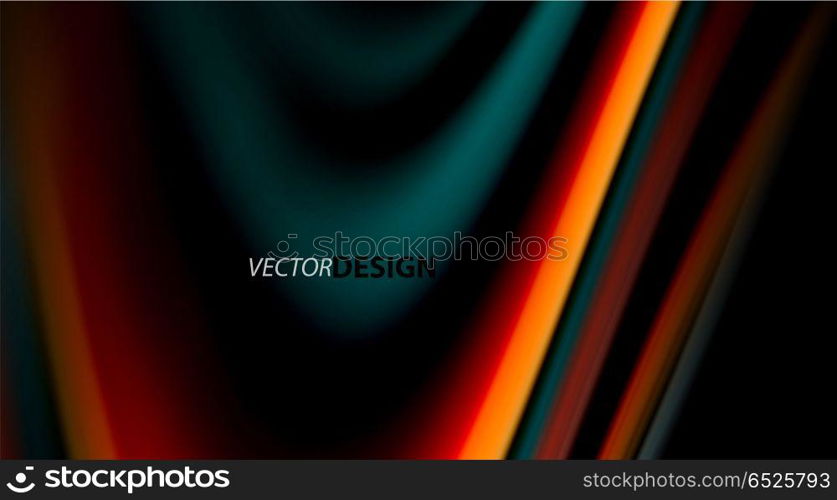 Fluid rainbow colors on black background, vector wave lines and swirls. Fluid rainbow colors on black background, vector wave lines and swirls, artistic illustration for presentation, app wallpaper, banner or poster