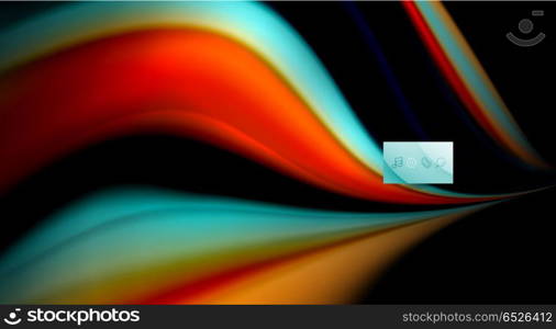 Fluid rainbow colors on black background, vector wave lines and swirls. Fluid rainbow colors on black background, vector wave lines and swirls, artistic illustration for presentation, app wallpaper, banner or poster