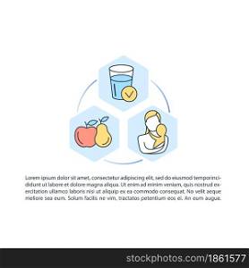 Fluid source for child concept line icons with text. PPT page vector template with copy space. Brochure, magazine, newsletter design element. Replenish water linear illustrations on white. Fluid source for child concept line icons with text
