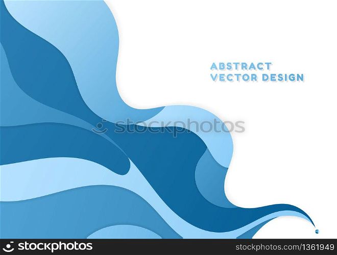Fluid water wave flow layer paper cut design cyan pastel color. vector illustration.