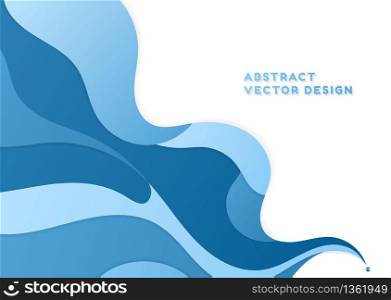 Fluid water wave flow layer paper cut design cyan pastel color. vector illustration.