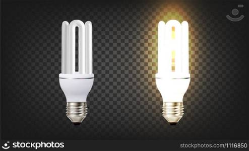 Fluorescent Lamp With Electronic Ballast Vector. Modern Electrical Energy And Energy-saving Light Lamp Temporary Background. Type Of Lighting Device Mockup Realistic 3d Illustration. Fluorescent Lamp With Electronic Ballast Vector