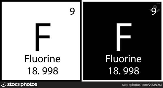 Fluorine symbol. Atomic number. Black white square. Periodic table. Chemical element. Vector illustration. Stock image. EPS 10.. Fluorine symbol. Atomic number. Black white square. Periodic table. Chemical element. Vector illustration. Stock image.