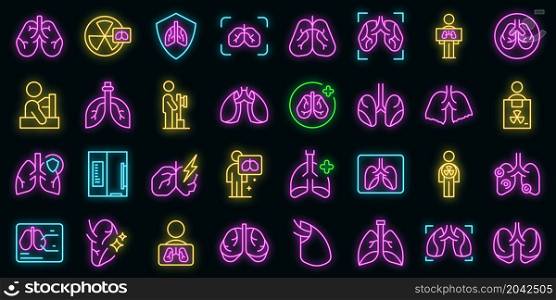 Fluorography icons set outline vector. Lung health. Body anatomy. Fluorography icons set vector neon