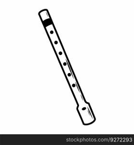 Flute on white background. Musical instrument in doodle style. Contour illustration.