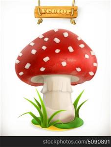 Fly agaric mushroom, 3d vector icon