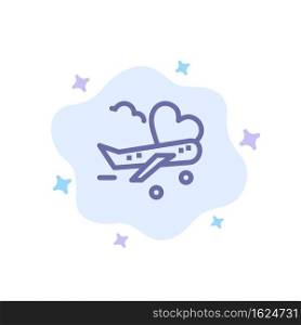 Fly, Airplane, Plane, Airport Blue Icon on Abstract Cloud Background