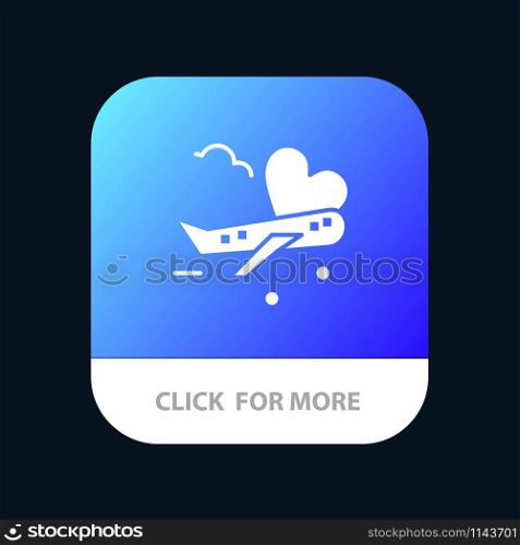 Fly, Airplane, Plane, Airport Mobile App Button. Android and IOS Glyph Version