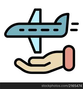 Fly airplane protection icon. Outline fly airplane protection vector icon color flat isolated. Fly airplane protection icon color outline vector