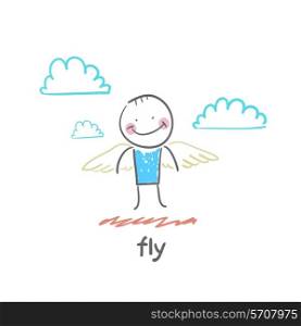 fly. Fun cartoon style illustration. The situation of life.