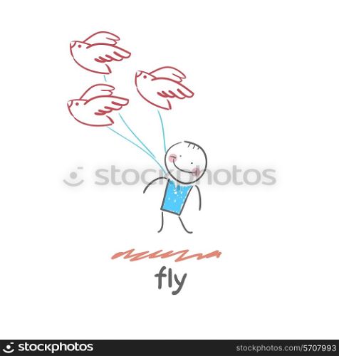 fly. Fun cartoon style illustration. The situation of life.
