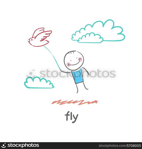 fly. Fun cartoon style illustration. The situation of life.