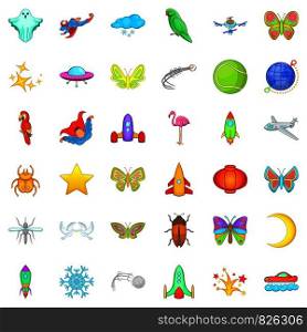 Fly icons set. Cartoon style of 36 fly vector icons for web isolated on white background. Fly icons set, cartoon style