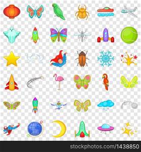 Fly icons set. Cartoon style of 36 fly vector icons for web for any design. Fly icons set, cartoon style