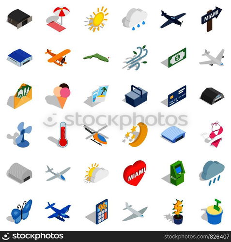 Fly icons set. Isometric style of 36 fly vector icons for web isolated on white background. Fly icons set, isometric style