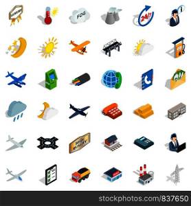 Fly icons set. Isometric style of 36 fly vector icons for web isolated on white background. Fly icons set, isometric style