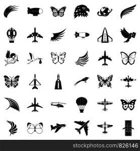 Fly icons set. Simple style of 36 fly vector icons for web isolated on white background. Fly icons set, simle style