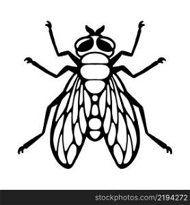 Fly insect. Outline silhouette. Design element. Vector illustration isolated on white background. Template for reppelent.