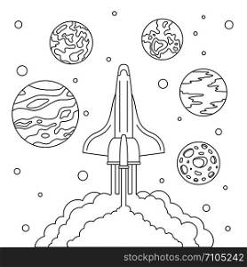 Fly space ship concept background. Outline illustration of fly space ship vector concept background for web design. Fly space ship concept background, outline style