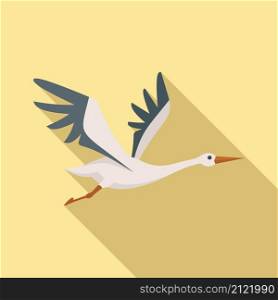 Fly stork icon flat vector. White bird. Crane nest. Fly stork icon flat vector. White bird