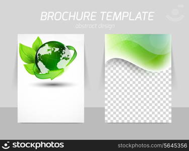 Flyer back and front template design in green color with globe and arrow