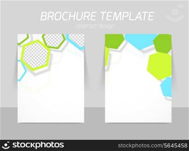 Flyer back and front template design with blue and green hexagons