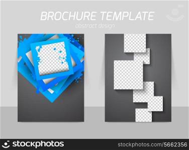 Flyer back and front template design with blue grunge squares