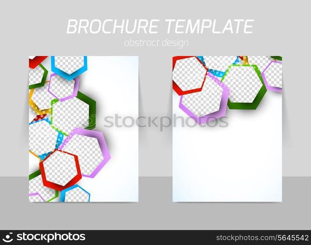 Flyer back and front template design with colorful hexagons