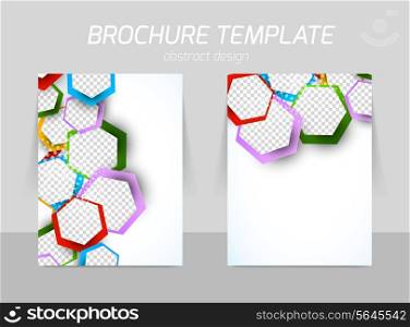 Flyer back and front template design with colorful hexagons