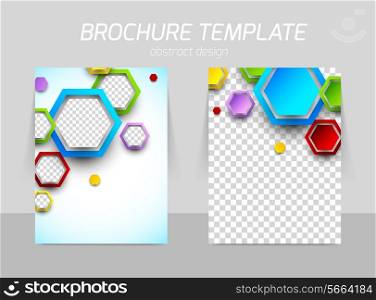 Flyer back and front template design with colorful hexagons