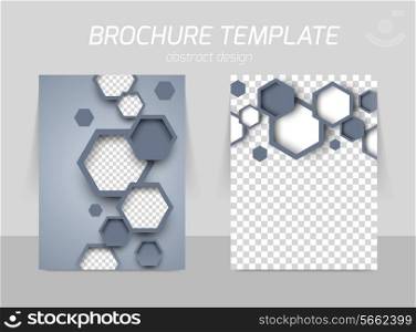 Flyer back and front template design with gray hexagons