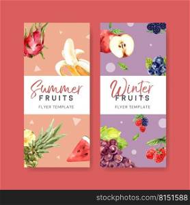 Flyer design with Fruits theme, creative summer winter vector illustration template.